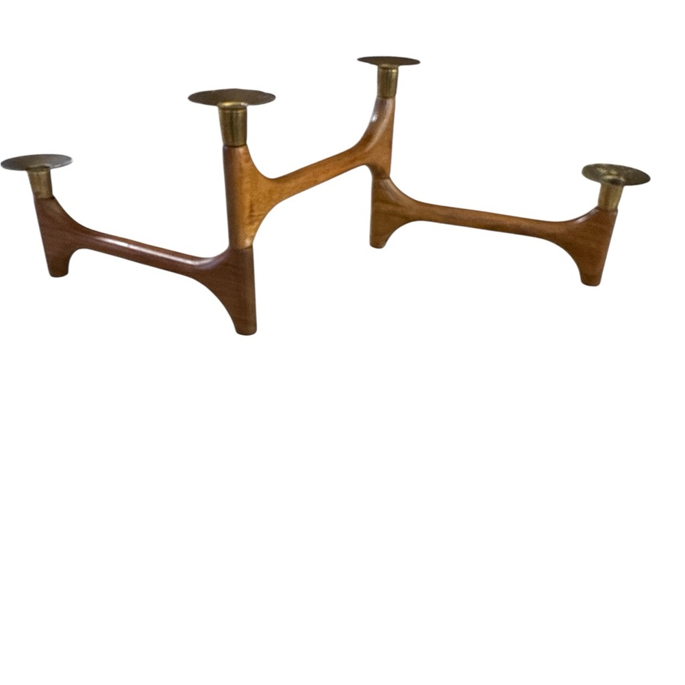Mid-Century Danish Walnut & Brass Articulating Candle Holder - Picture 2 of 15